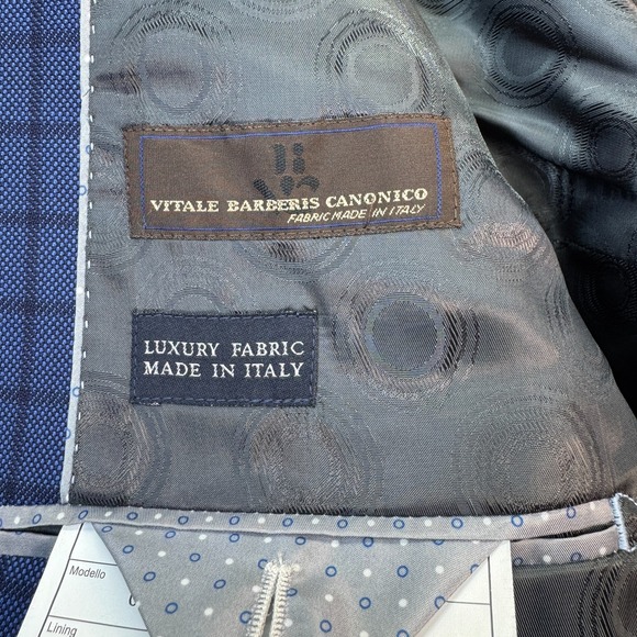 Canaletto‎ Men's 44L Blue Windowpane Wool Sport Coat Vitale Barberis Canonico - Picture 12 of 12